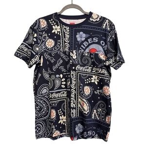 Coca-Cola Staple Graphic T-Shirt Bandana Print Short Sleeve‎ Vibes Only S
